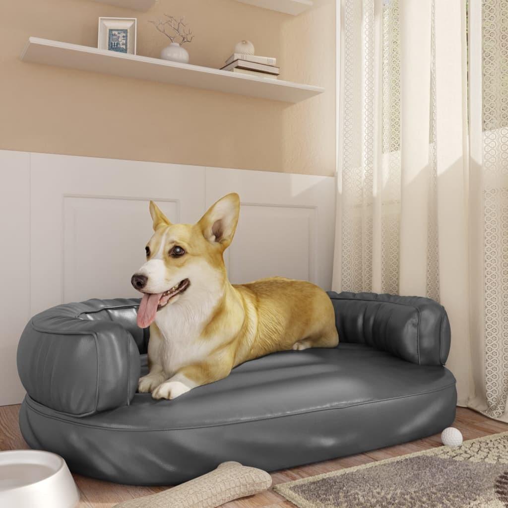 Ergonomisk hundeseng 88x65 cm skum og kunstlæder grå