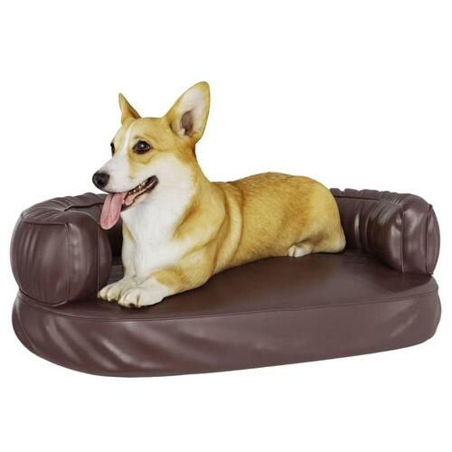 Ergonomisk hundeseng 60x42 cm skum og kunstlæder brun