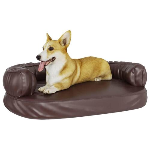 Ergonomisk hundeseng 88x65 cm skum og kunstlæder brun