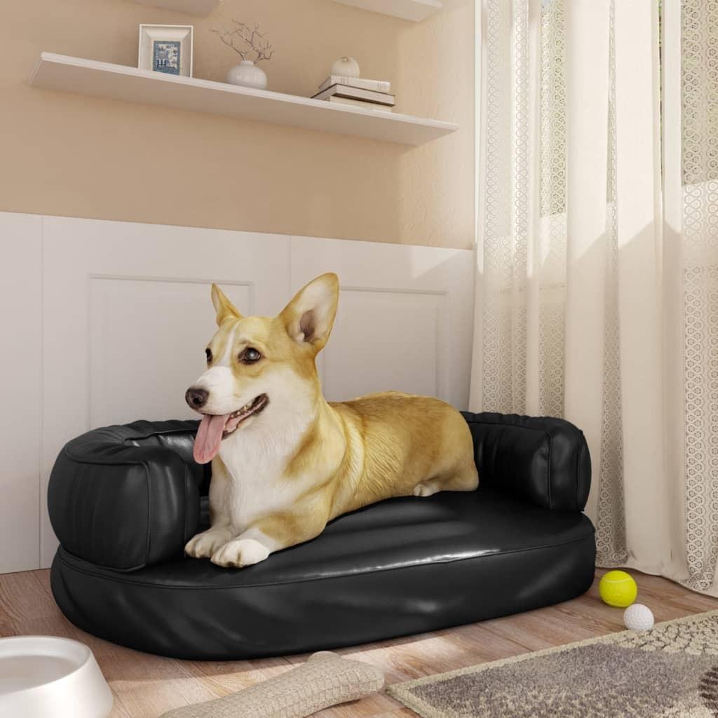 Ergonomisk hundeseng 60x42 cm skum og kunstlæder sort