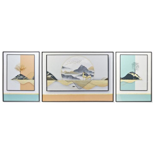 - Sæt med 3 malerier i aluminium og MDF, 200 × 3 × 70 cm