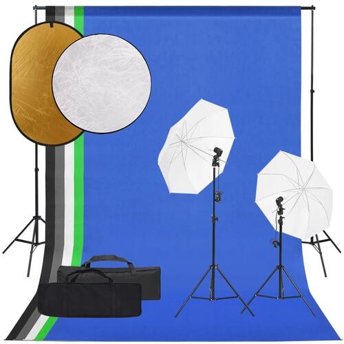 Fotostudiesæt med lampesæt + baggrund og reflektor