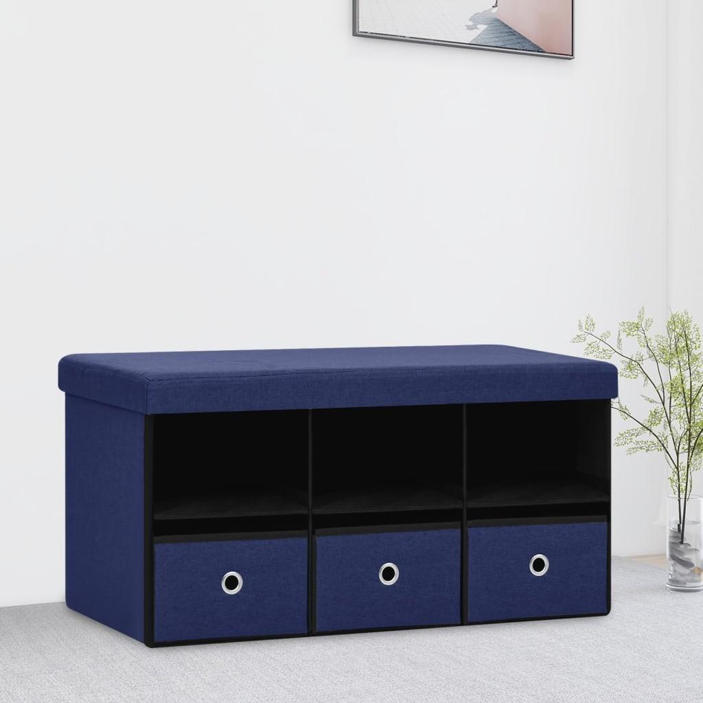 Foldbar opbevaringsbænk 76x38x38 cm kunstlærred blå