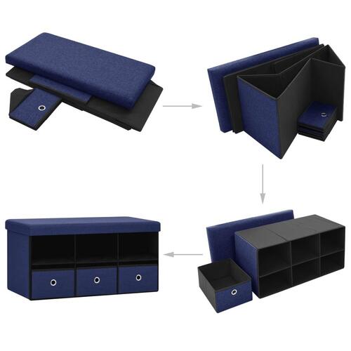 Foldbar opbevaringsbænk 76x38x38 cm kunstlærred blå