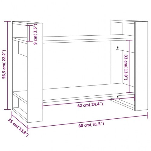 Bogreol/rumdeler i massivt fyrretræ - 80×35×56,5 cm, gyldenbrun