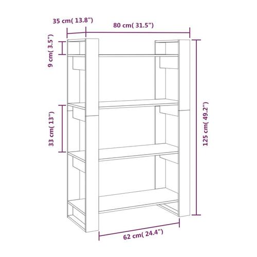 Bogreol/rumdeler 80x35x125 cm massivt træ gyldenbrun