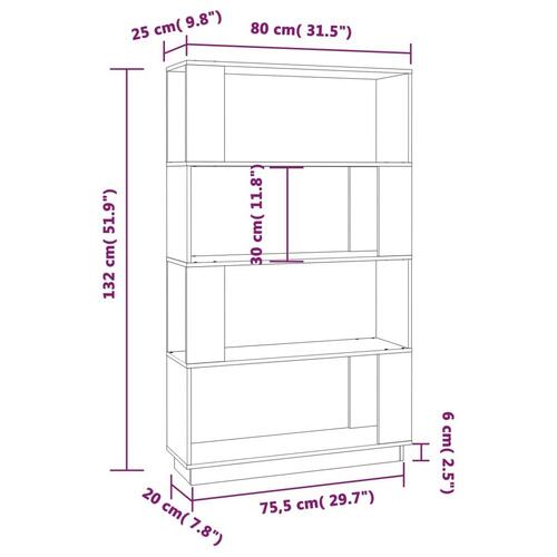 Bogreol/rumdeler 80x25x132 cm massivt fyrretræ