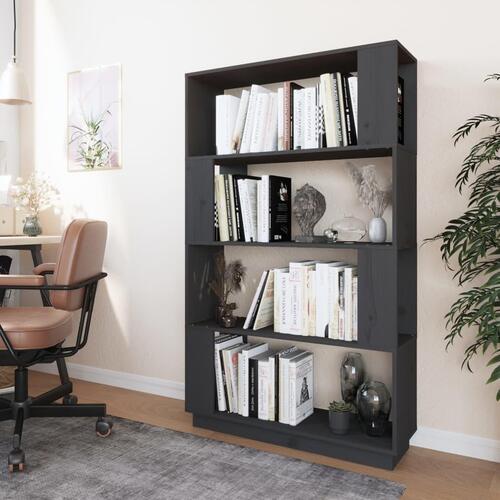 Bogreol/rumdeler 80x25x132 cm massivt fyrretræ grå