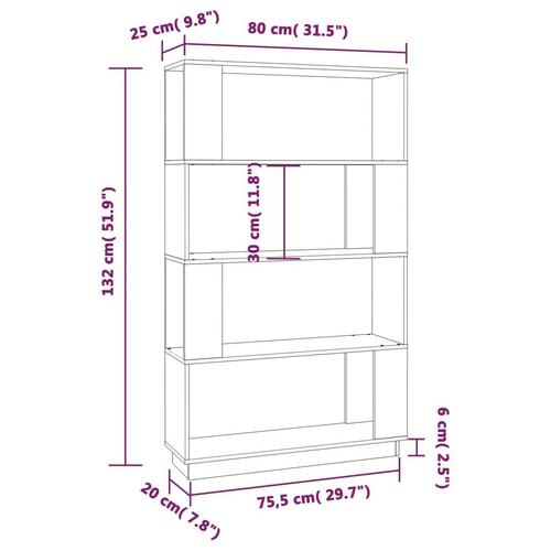 Bogreol/rumdeler 80x25x132 cm massivt fyrretræ grå