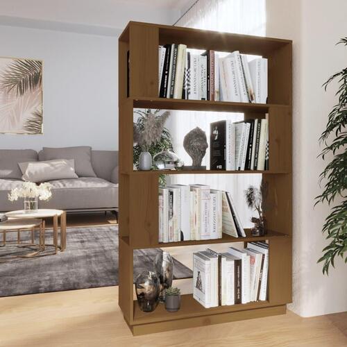 Bogreol/rumdeler 80x25x132 cm massivt fyrretræ gyldenbrun