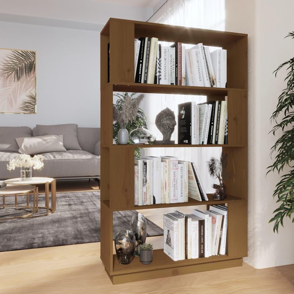 Bogreol/rumdeler 80x25x132 cm massivt fyrretræ gyldenbrun