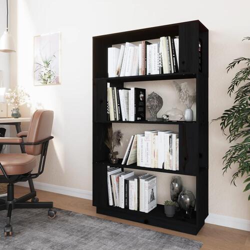 Bogreol/rumdeler 80x25x132 cm massivt fyrretræ sort