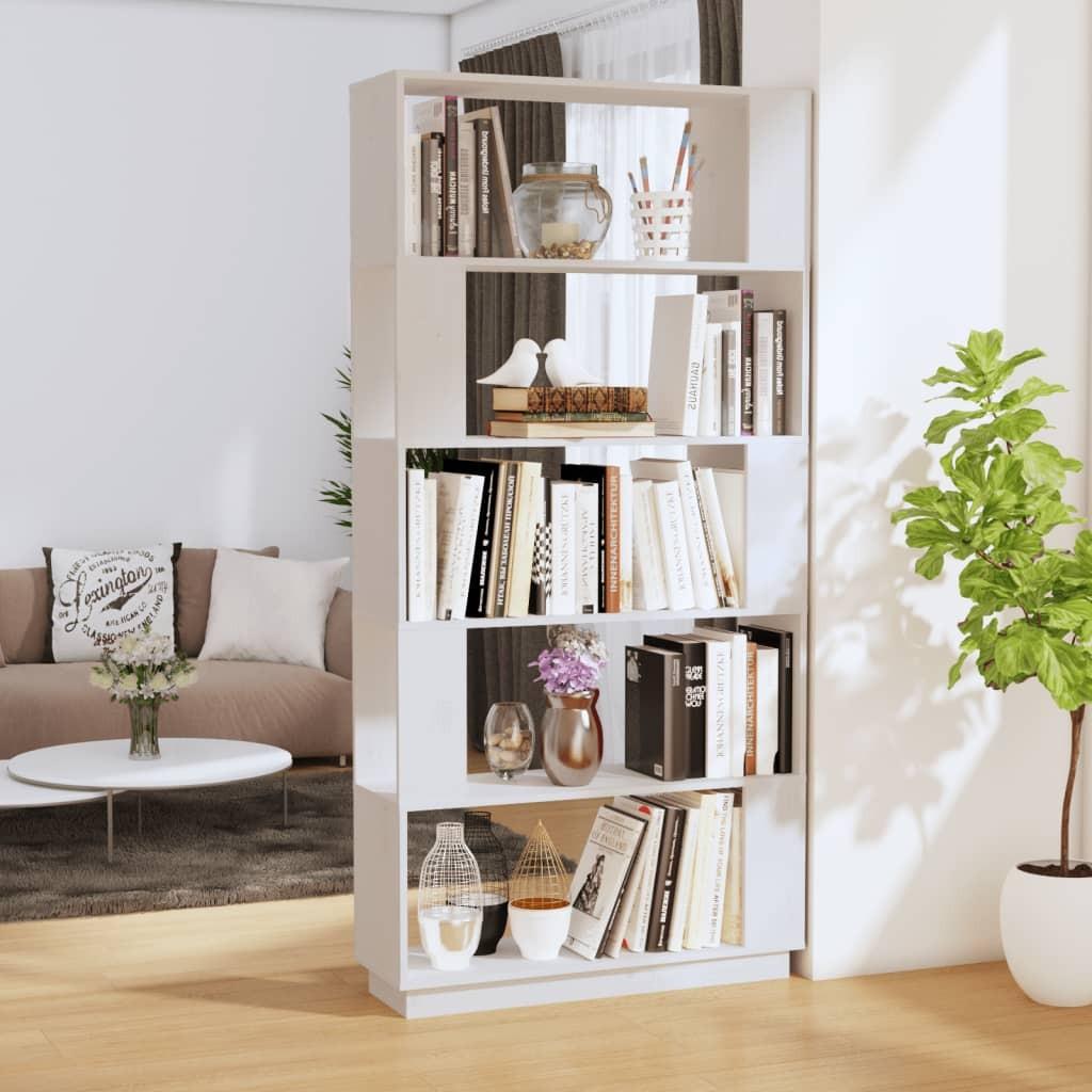 Bogreol/rumdeler 80x25x163,5 cm massivt fyrretræ hvid