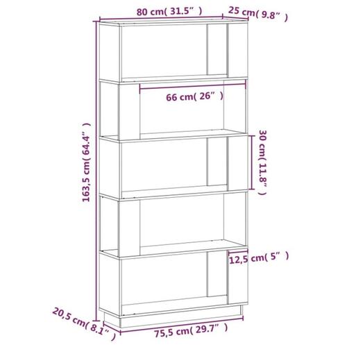 Bogreol/rumdeler 80x25x163,5 cm massivt fyrretræ hvid