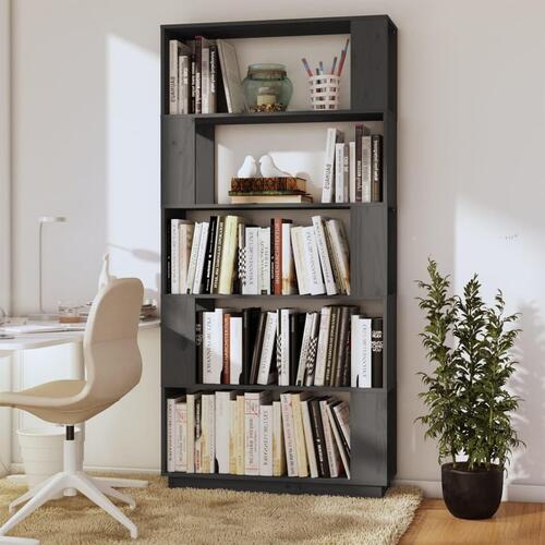 Bogreol/rumdeler 80x25x163,5 cm massivt fyrretræ grå