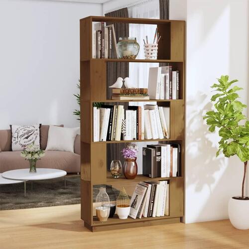 Bogreol/rumdeler 80x25x163,5 cm massivt fyrretræ gyldenbrun