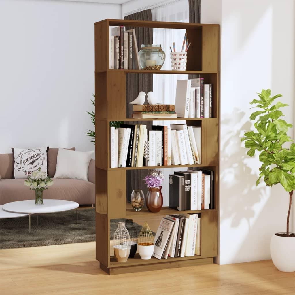 Bogreol/rumdeler 80x25x163,5 cm massivt fyrretræ gyldenbrun