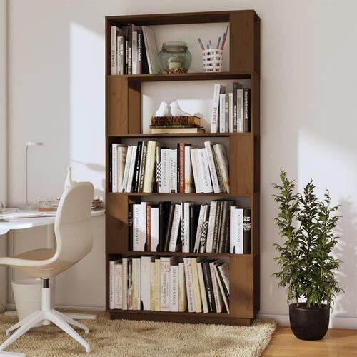 Bogreol/rumdeler 80x25x163,5 cm massivt fyrretræ gyldenbrun