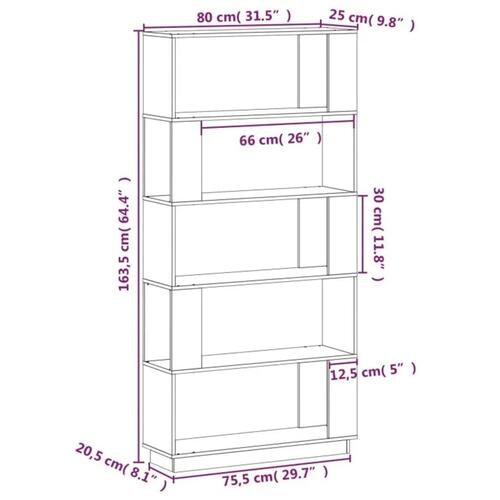 Bogreol/rumdeler 80x25x163,5 cm massivt fyrretræ gyldenbrun