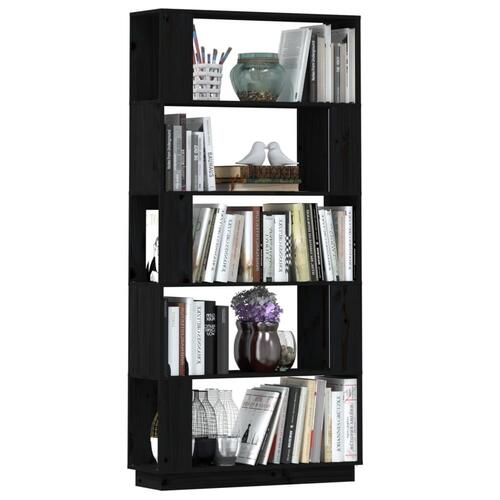 Bogreol/rumdeler 80x25x163,5 cm massivt fyrretræ sort