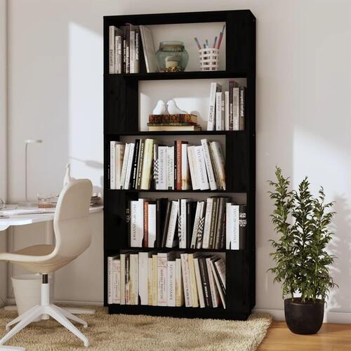 Bogreol/rumdeler 80x25x163,5 cm massivt fyrretræ sort