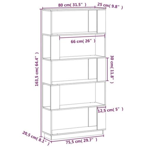 Bogreol/rumdeler 80x25x163,5 cm massivt fyrretræ sort