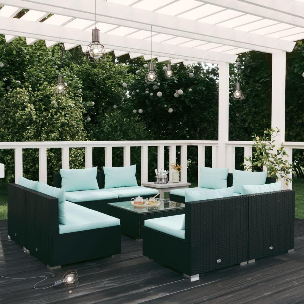 Loungesæt til haven 9 dele med hynder polyrattan sort