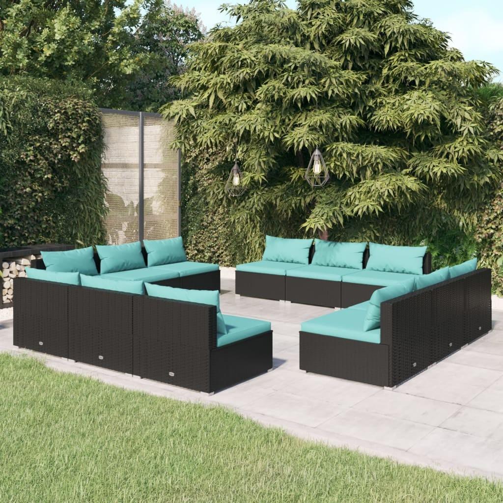Loungesæt til haven 12 dele med hynder polyrattan sort