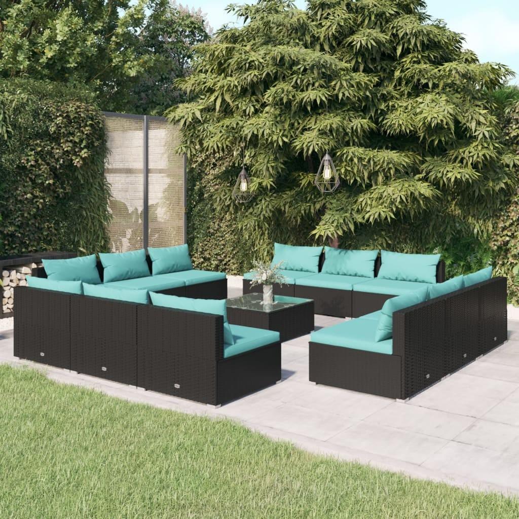 Loungesæt til haven 13 dele med hynder polyrattan sort