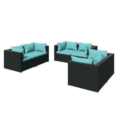 Loungesæt til haven 6 dele med hynder polyrattan sort