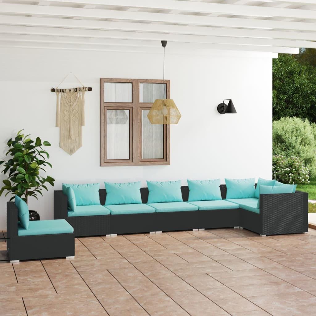 Loungesæt til haven 7 dele med hynder polyrattan sort