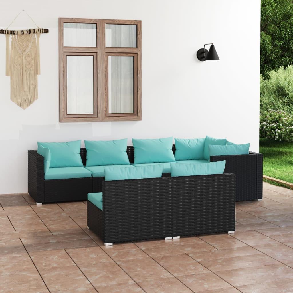 Loungesæt til haven 7 dele med hynder polyrattan sort