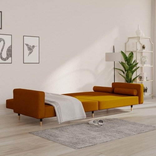 2-personers sovesofa med 2 puder fløjl brun
