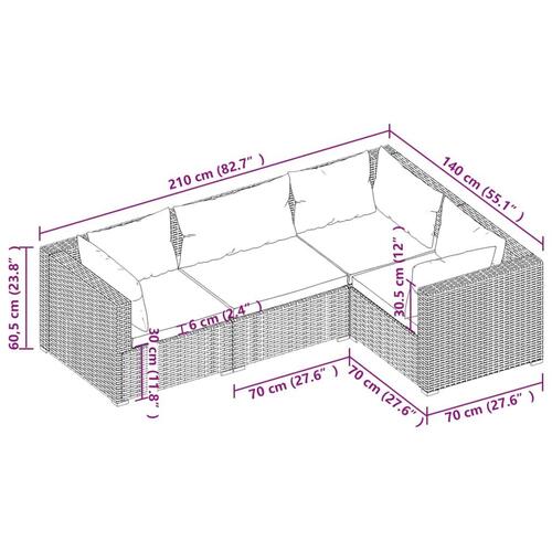 Loungesæt til haven 4 dele med hynder polyrattan sort