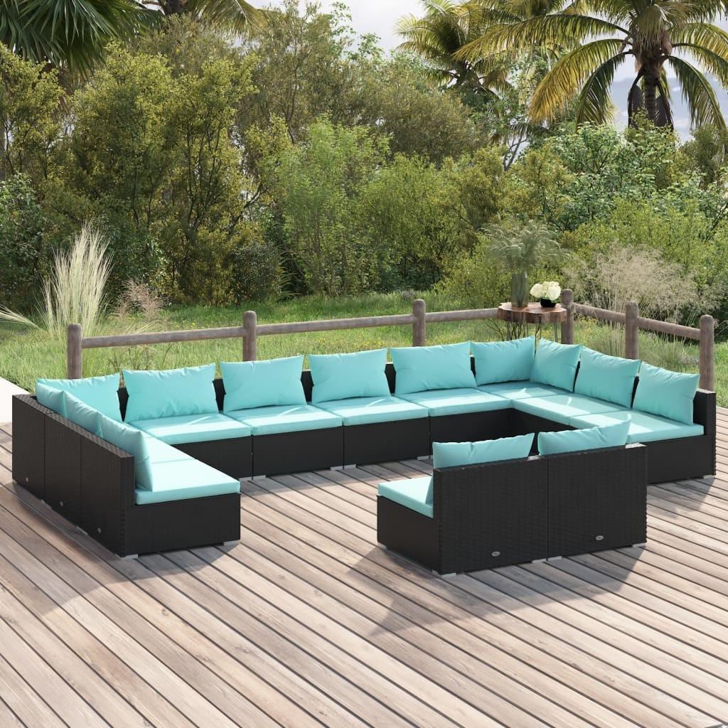 Loungesæt til haven 12 dele med hynder polyrattan sort