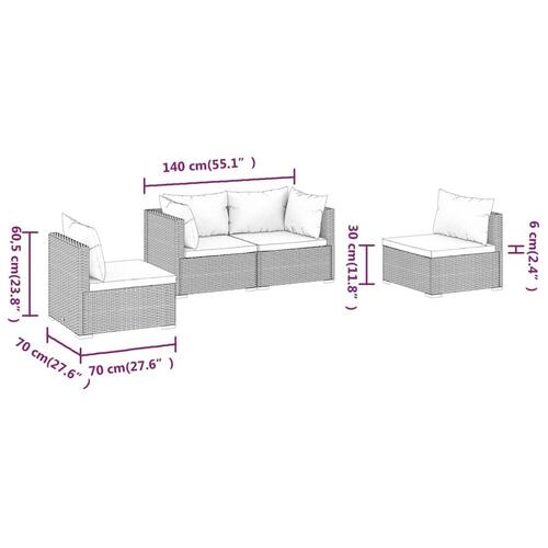 Loungesæt til haven 4 dele med hynder polyrattan sort