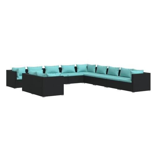 Loungesæt til haven 11 dele med hynder polyrattan sort