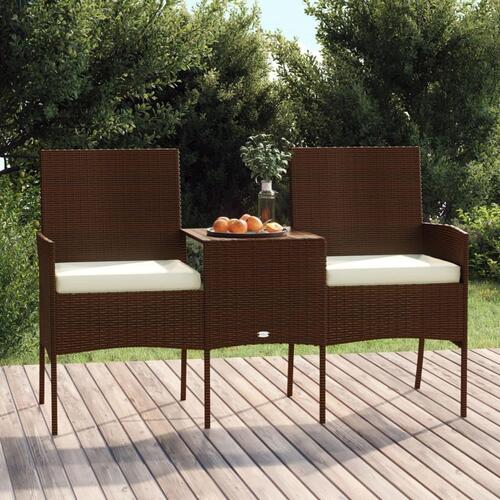 2-personers havestol med tebord polyrattan brun