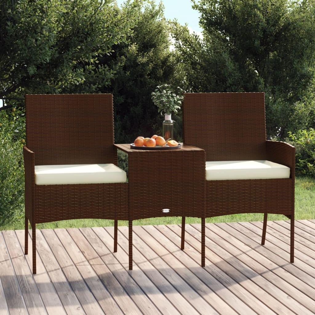 2-personers havestol med tebord polyrattan brun