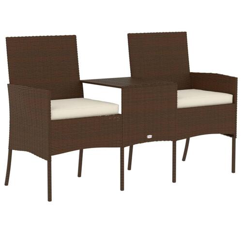 2-personers havestol med tebord polyrattan brun