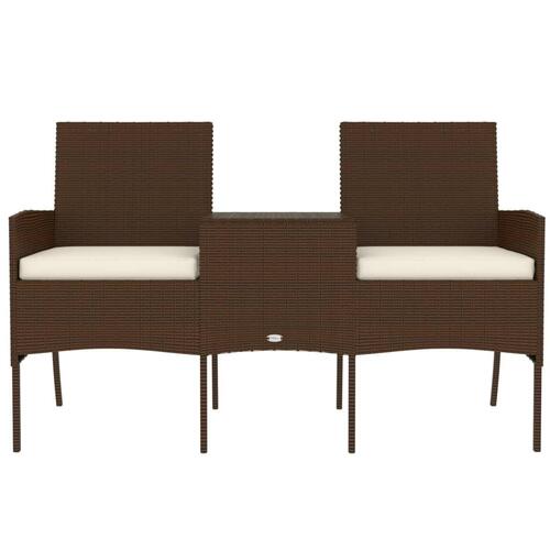2-personers havestol med tebord polyrattan brun
