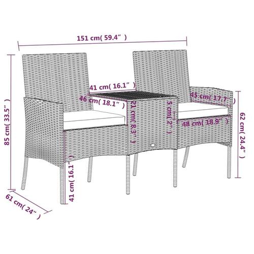 2-personers havestol med tebord polyrattan sort