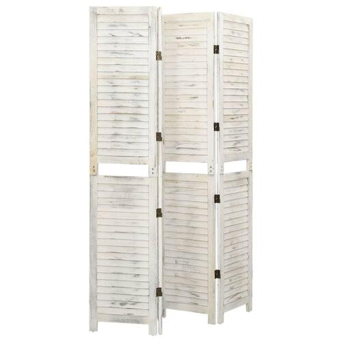 4-panels rumdeler 140x165 cm massivt træ antik hvid