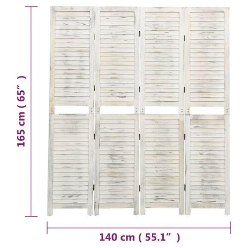 4-panels rumdeler 140x165 cm massivt træ antik hvid