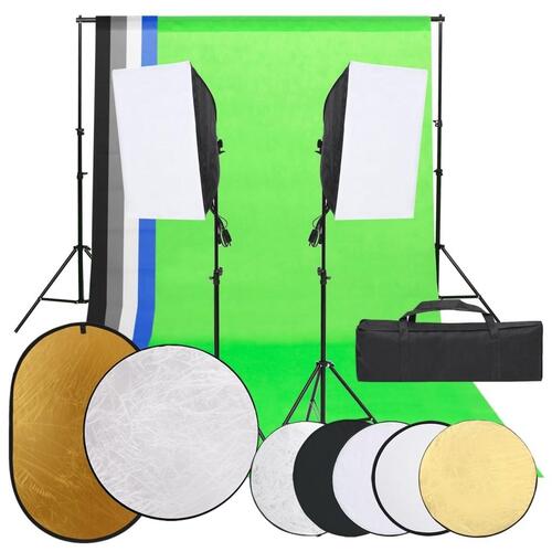 Fotostudiesæt med lampesæt + baggrund og reflektor