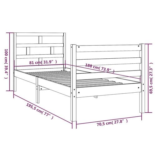 Sengeramme 75x190 cm Small Single massivt træ hvid