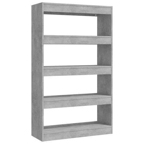 Bogreol/rumdeler 80x30x135 cm konstrueret træ betongrå