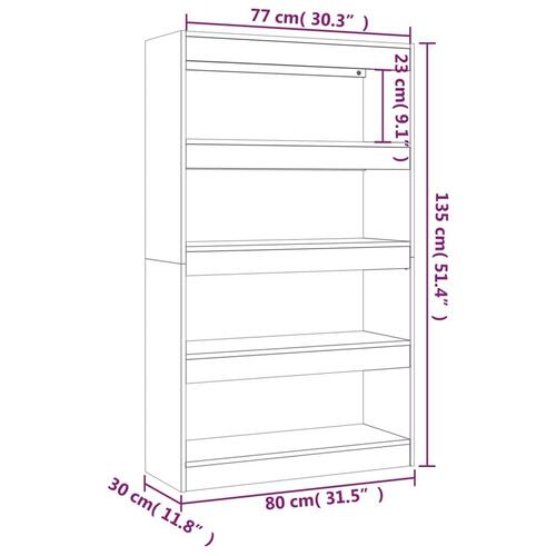 Bogreol/rumdeler 80x30x135 cm konstrueret træ hvid højglans