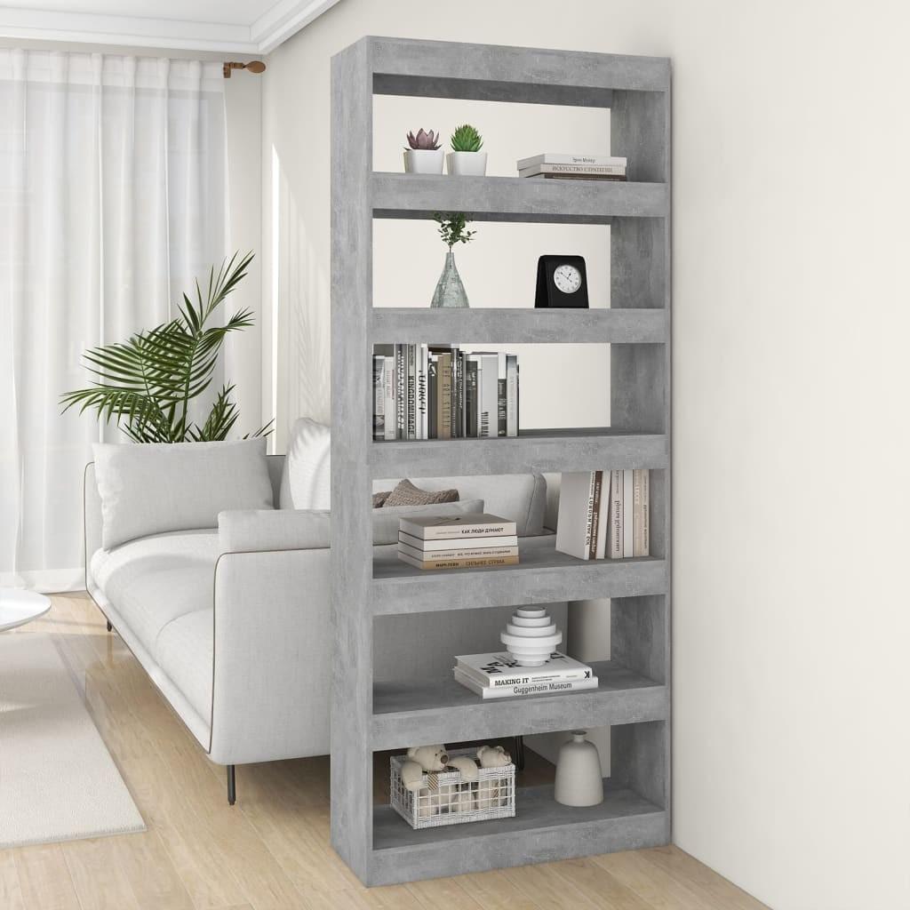 Bogreol/rumdeler 80x30x198 cm konstrueret træ betongrå