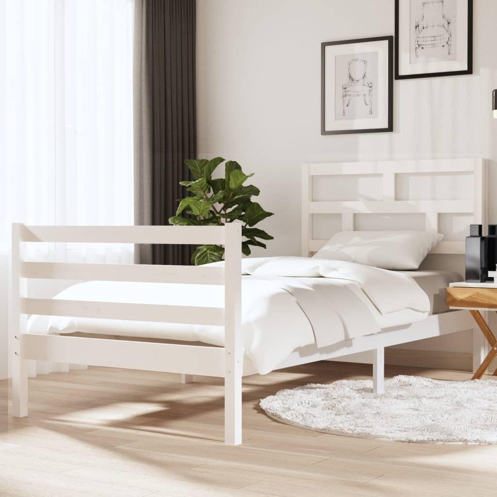 Sengeramme 90x190 cm Single massivt træ hvid